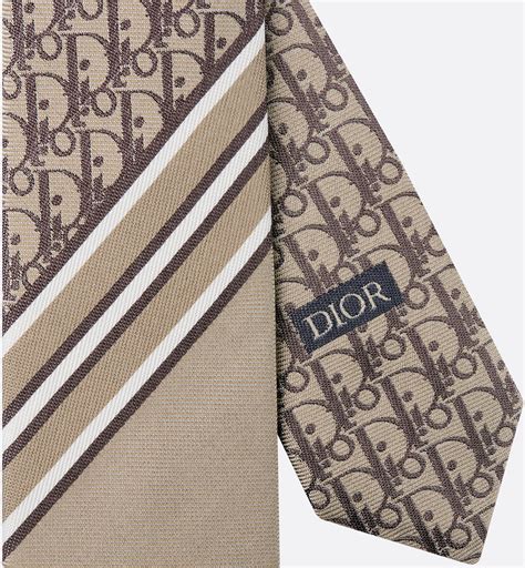 Striped Dior Oblique Tie Beige and Plum Silk